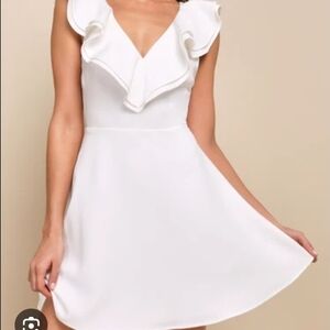 Lulus Bridal Shower Wedding Elegant White Ruffle Skater Mini Dress Small